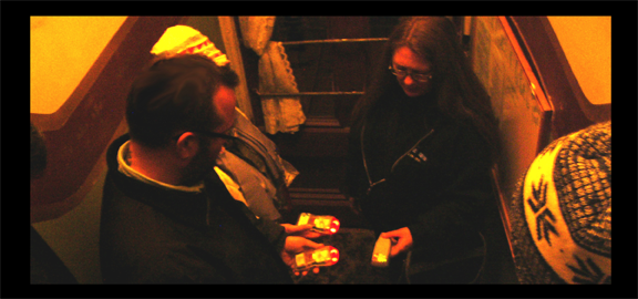 Multiple EMF detectors respond to anomalies at the entrance of the Silver Queen during a ghost tour with Bats in the Belfry. (staff photo)